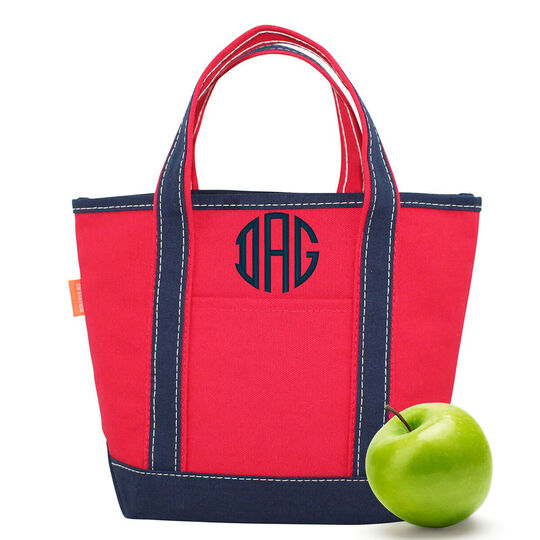 Personalized Red & Navy Trimmed Cutest Little Tote Bag